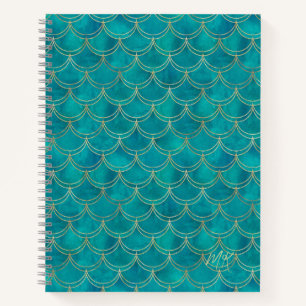 Blauwgroen Blauw & Goud Monogram Mermaid Journal N Notitieboek