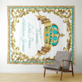 Blauwgroen Blauw Goud Prince Baby shower XL Achter Wandkleed (In Situ (horizontaal))