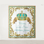 Blauwgroen Blauw Goud Prince Baby shower XL Achter Wandkleed (Voorkant)