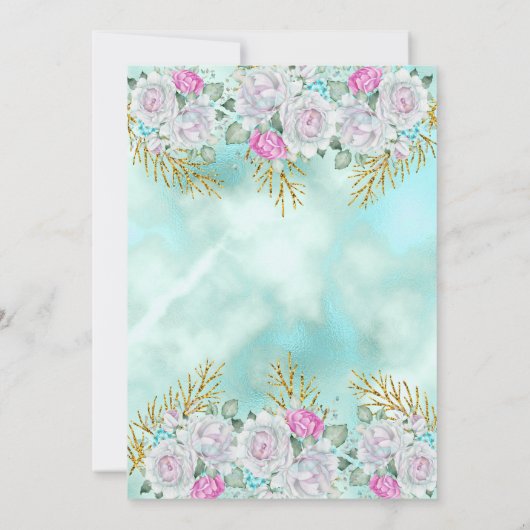 Blauwgroen blauw goud - roze Birthday Party Kaart (Achterkant)