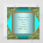 Blauwgroen Blauw Goud Tiara Quinceanera Kaart (Achterkant)
