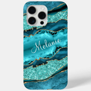 Blauwgroen blauw goud turquoise aangepaste naam iP iPhone 15 Pro Max Hoesje