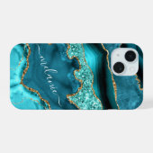 Blauwgroen Blauw Goud Turquoise iPhone Case Aangep iPhone 15 Case (Achterkant horizontaal)