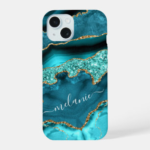 Blauwgroen Blauw Goud Turquoise iPhone Case Aangep iPhone 15 Case