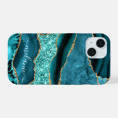 Blauwgroen Blauw Goud Turquoise Jouw naam iPhone C 15 Case (Achterkant horizontaal)