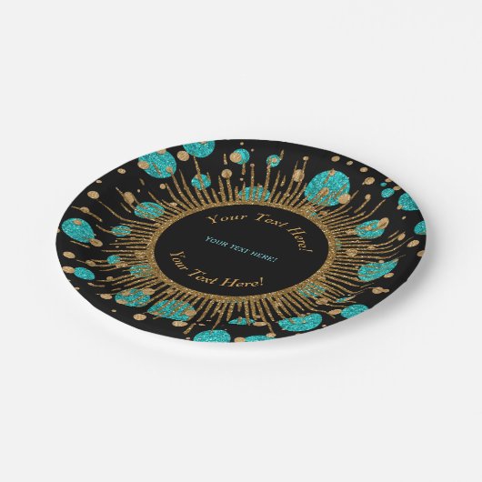 Blauwgroen Blauw Goud Verjaardagsfeest Papieren Bordje (Gekanteld)