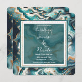 Blauwgroen Blauw Goud Wit Modern Marmer Agaat Brui Kaart (Voorkant / Achterkant)