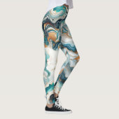 Blauwgroen Blauw Goud Wit Modern Marmer Agaat Brui Leggings (Rechts)