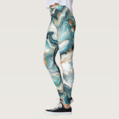 Blauwgroen Blauw Goud Wit Modern Marmer Agaat Brui Leggings (Links)