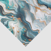 Blauwgroen Blauw Goud Wit Modern Marmer Agaat Brui Tissuepapier (Detail)