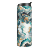 Blauwgroen Blauw Goud Wit Modern Marmeren Agaat Thermosbeker (Gedraaid links)