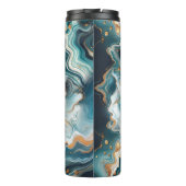 Blauwgroen Blauw Goud Wit Modern Marmeren Agaat Thermosbeker (Achterkant)