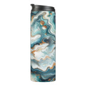 Blauwgroen Blauw Goud Wit Modern Marmeren Agaat Thermosbeker (Geroteerd rechts)