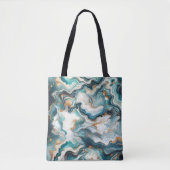 Blauwgroen Blauw Goud Wit Modern Marmeren Agaat Tote Bag (Voorkant)