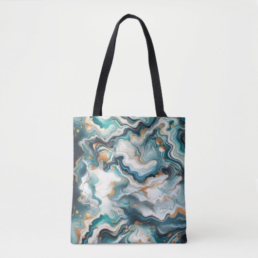 Blauwgroen Blauw Goud Wit Modern Marmeren Agaat Tote Bag (Voorkant)
