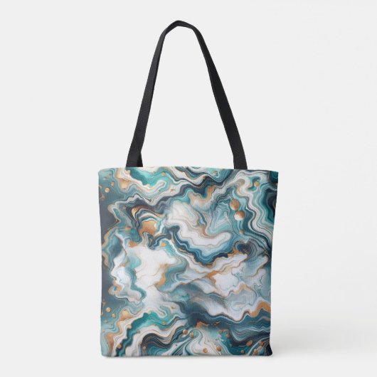 Blauwgroen Blauw Goud Wit Modern Marmeren Agaat Tote Bag (Achterkant)