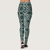 Blauwgroen Blauw Goud Zwart Bloemen Art Deco Geïns Leggings (Achterkant)