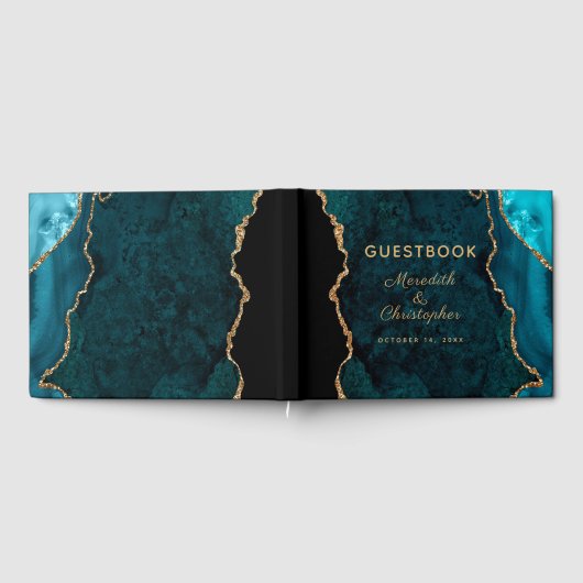 Blauwgroen blauw goudbruin bruistoortje gastenboek (Volledig)