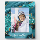 Blauwgroen Blauw Gouden Glitter Agaat Elegante Naa Fotoplaat (Voorkant)