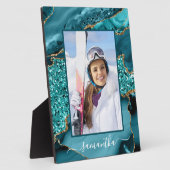 Blauwgroen Blauw Gouden Glitter Agaat Elegante Naa Fotoplaat (Zijkant)