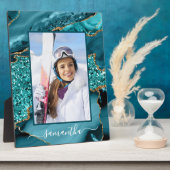 Blauwgroen Blauw Gouden Glitter Agaat Elegante Naa Fotoplaat (Zijkant)