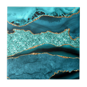 Blauwgroen Blauw Gouden Glitter Aqua Marble Kerami Tegeltje