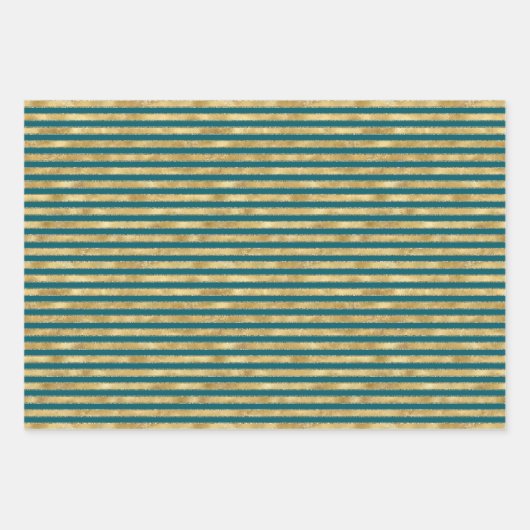 Blauwgroen Blauw Gouden Kerstboom Stripes Sparkle Inpakpapier Vel (Voorkant 2)