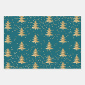 Blauwgroen Blauw Gouden Kerstboom Stripes Sparkle Inpakpapier Vel (Voorkant)