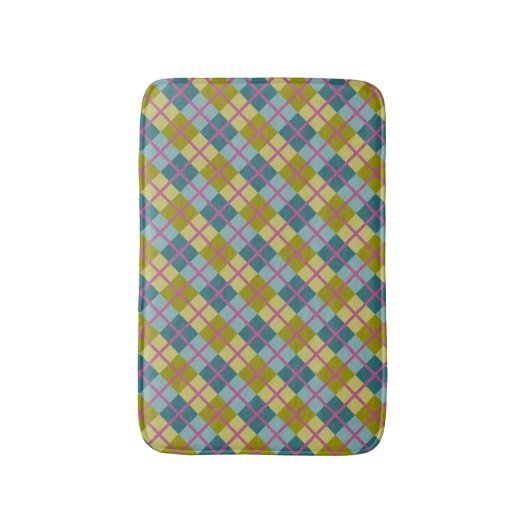 Blauwgroen blauw goudgele magenta patroon badmat (Voorkant Verticaal)