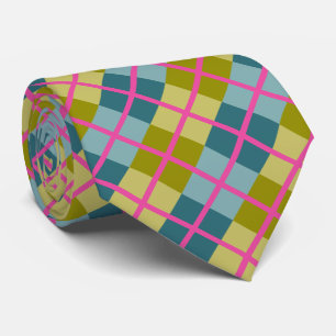 Blauwgroen blauw goudgele magenta patroon stropdas