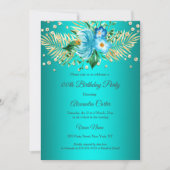 Blauwgroen blauw goudpalm Birthday Party Kaart (Voorkant)