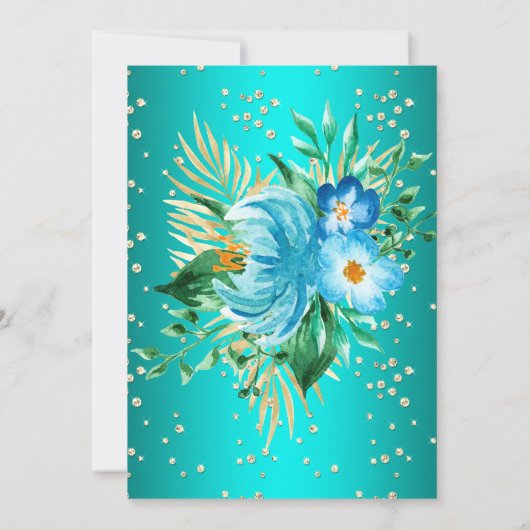 Blauwgroen blauw goudpalm Birthday Party Kaart (Achterkant)