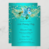 Blauwgroen blauw goudpalm Birthday Party Kaart (Voorkant / Achterkant)