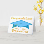 Blauwgroen Blauw Graduation Cap Goud Glitter Party Kaart (Gele Bloem)