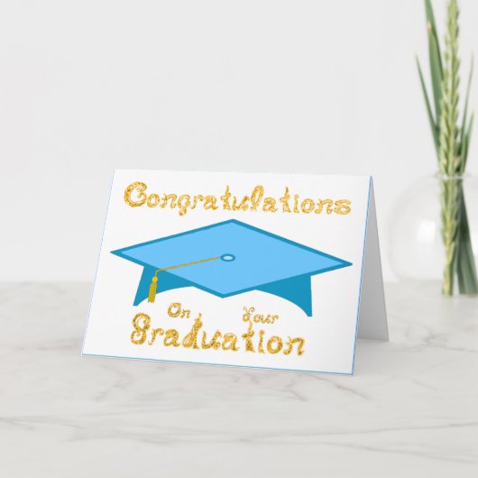Blauwgroen Blauw Graduation Cap Goud Glitter Party Kaart (Voorkant)