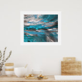 Blauwgroen blauw grijs Abstract Poster (Keuken)