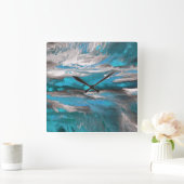 Blauwgroen blauw grijs Abstract Vierkante Klok (Huis)