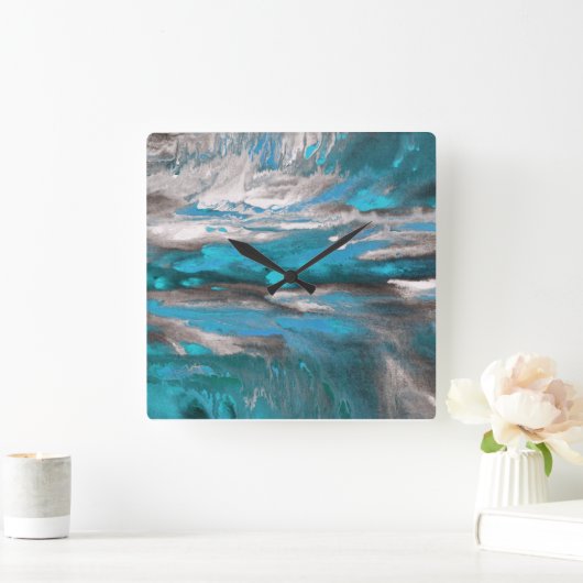 Blauwgroen blauw grijs Abstract Vierkante Klok (Huis)