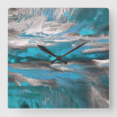 Blauwgroen blauw grijs Abstract Vierkante Klok (Voorkant)
