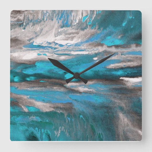 Blauwgroen blauw grijs Abstract Vierkante Klok (Voorkant)