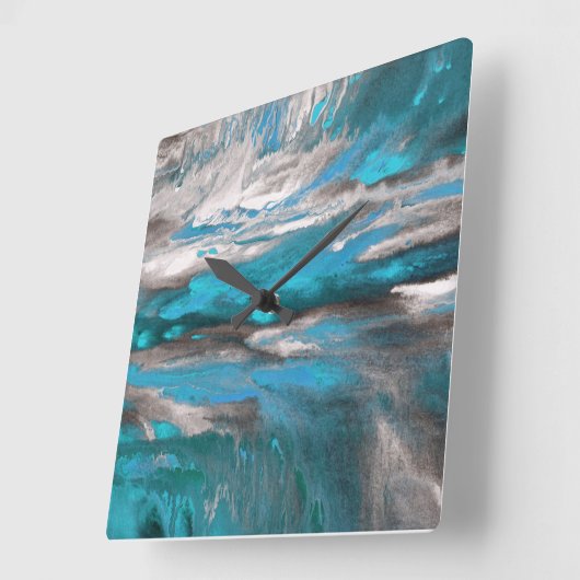 Blauwgroen blauw grijs Abstract Vierkante Klok (Hoek)