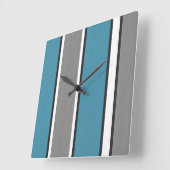 Blauwgroen blauw grijs en wit gestreept modern vierkante klok (Hoek)