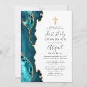 Blauwgroen blauw grijs goud Glitter First Heilige Kaart (Voorkant)