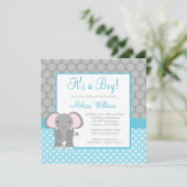 Blauwgroen blauw grijs olifant pols Baby shower Kaart (Staand voorkant)
