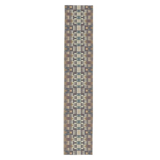 Blauwgroen Blauw Grijs Tan Taupe Bruin Tribal Art Medium Tafelloper (Voorkant)