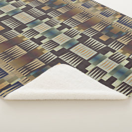 Blauwgroen Blauw Grijs Tan Taupe Bruin Tribal Art  Sherpa Deken