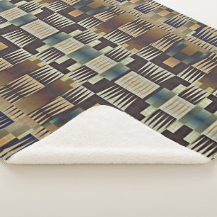Blauwgroen Blauw Grijs Tan Taupe Bruin Tribal Art  Sherpa Deken