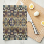 Blauwgroen Blauw Grijs Tan Taupe Bruin Tribal Art  Theedoek (Quarter Fold)