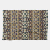 Blauwgroen Blauw Grijs Tan Taupe Bruin Tribal Art  Theedoek (Horizontaal)