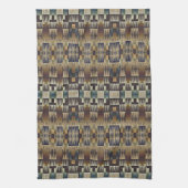 Blauwgroen Blauw Grijs Tan Taupe Bruin Tribal Art  Theedoek (Verticaal)
